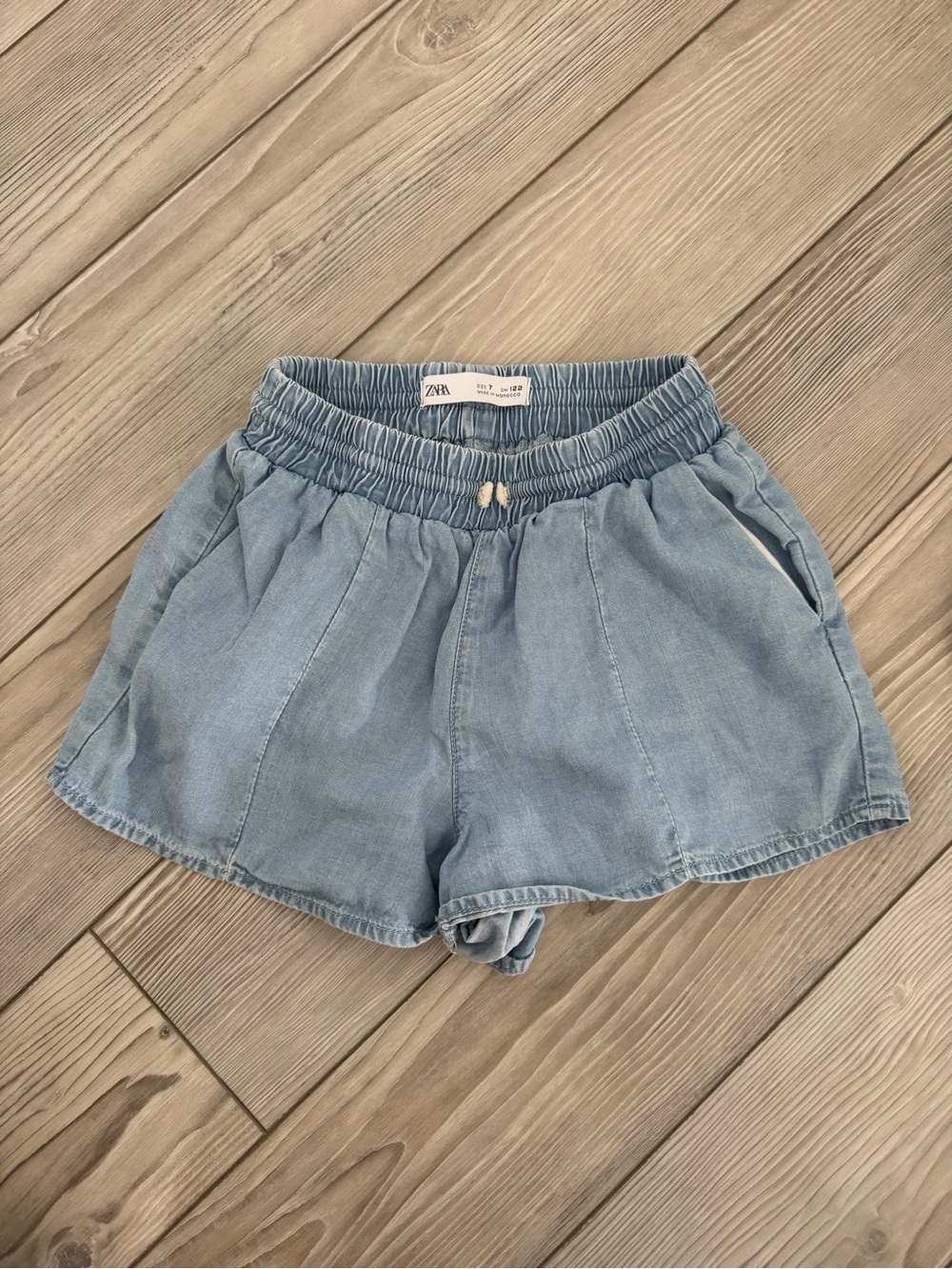 Zara Light Blue Denim-Style Elastic Waist Shorts